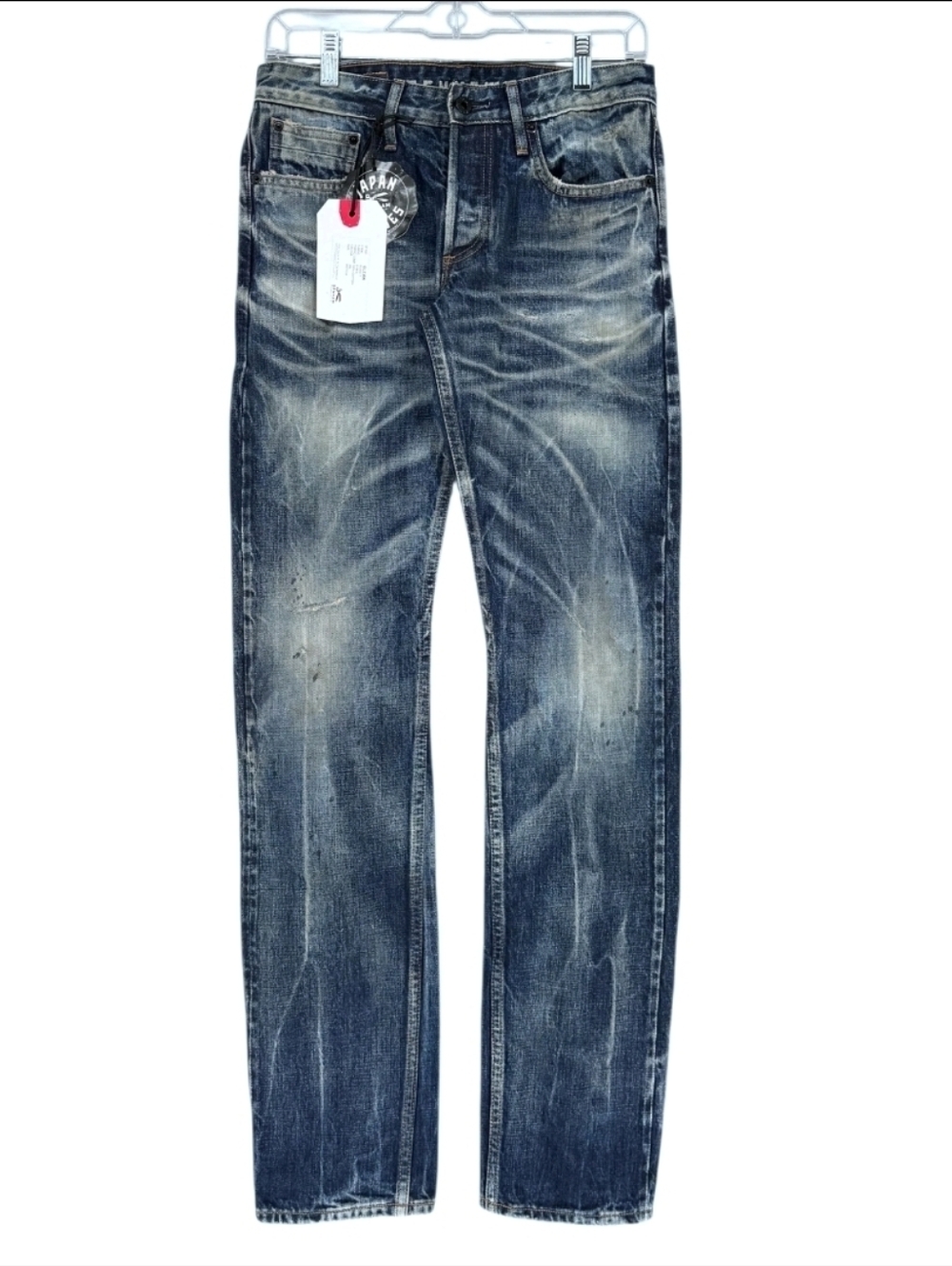Denham Japanese Selvedge Straight Jeans in Distressed Blue Clean Style Casual